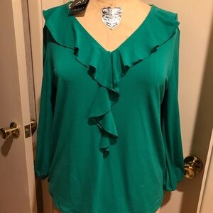Adriana Papell Emerald Green Ruffle Top M